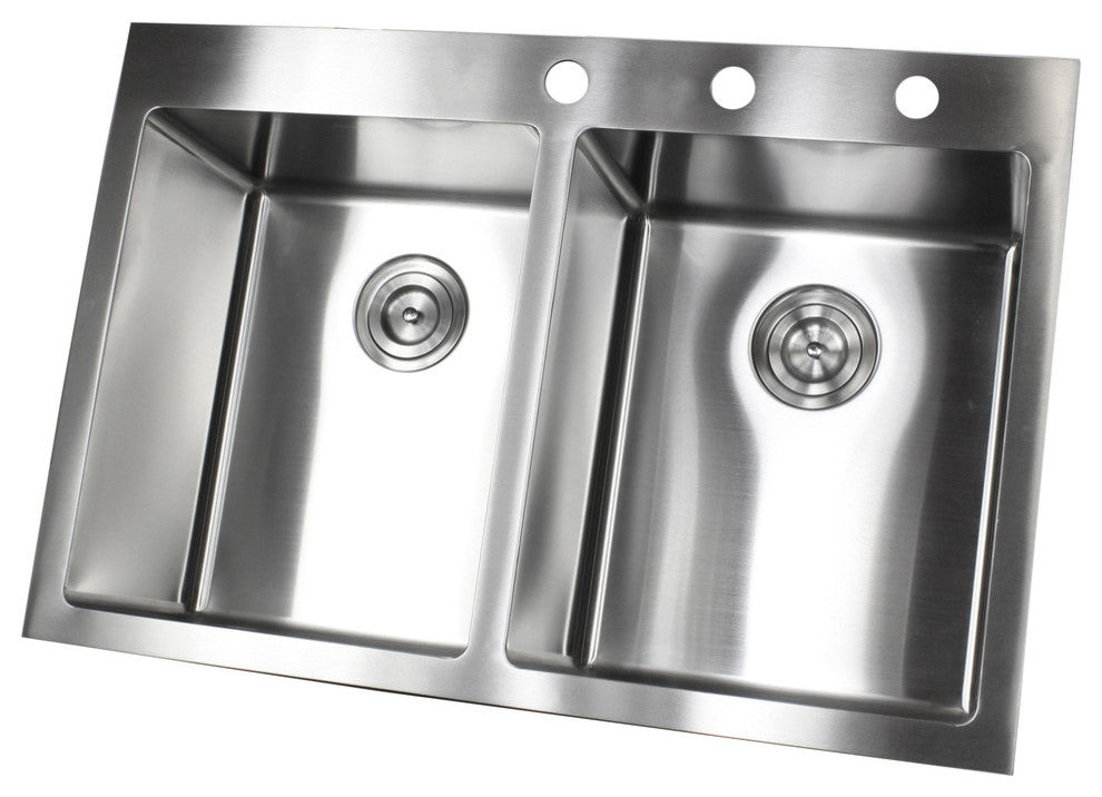 33" Drop In Topmount Stainless Steel Double Bowl Kitchen Sink Package