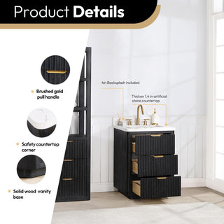 Vinnova Cadiz Bath Vanity, Composite Stone Top, Black, 24", With Mirror