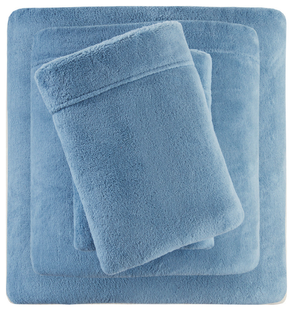 True North by Sleep Philosophy Knitted Plush Sheet Set, Blue, King