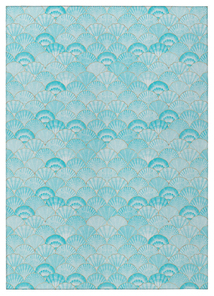 Indoor/Outdoor Seabreeze SZ2 Teal Machine Washable 3' x 5' Rug