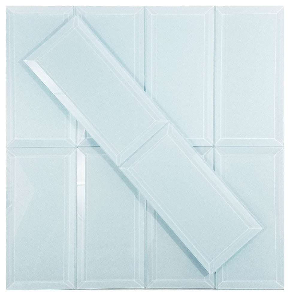 Frosted Elegance 3x6 Beveled Glossy Glass Subway Tile ,Light Blue,Peel & Stick , Piece