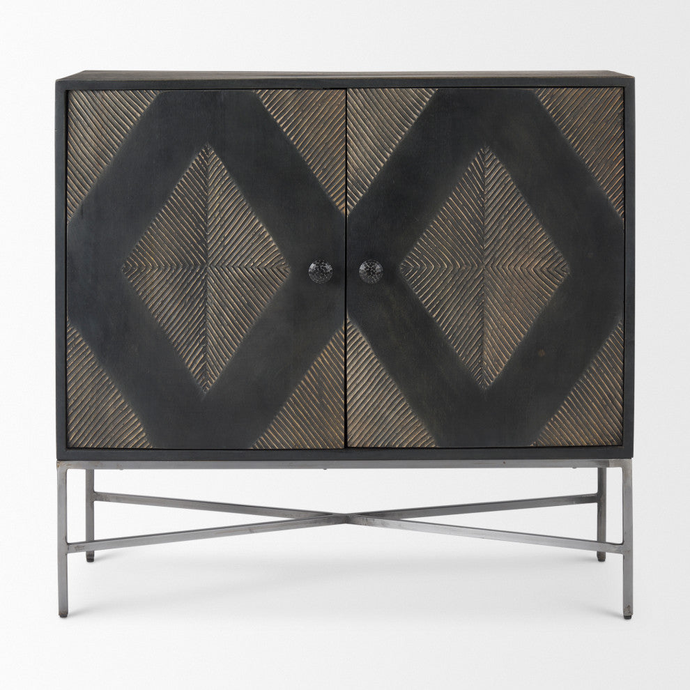 Hogarth Dark Brown Solid Wood With Silver Iron Frame Accent Cabinet