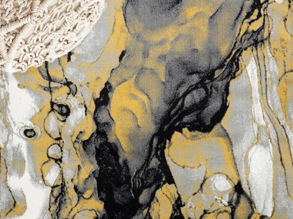 Abani Arto ART140B Abstract Liquid Marble Grey Yellow  Area Rug