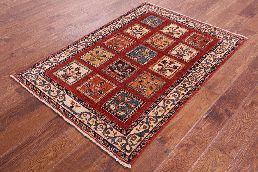 3' 4" X 4' 9" Persian Garden Design Hand-Knotted Rug Q10674