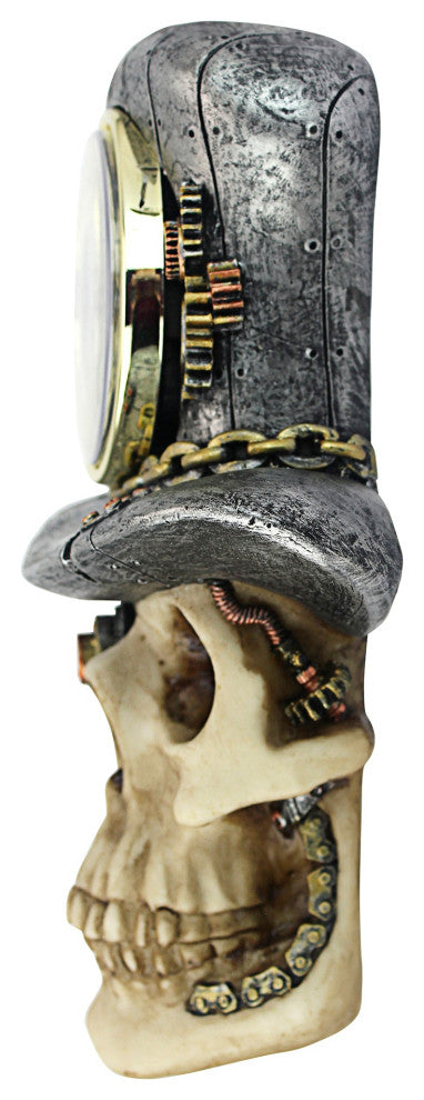 Steampunk Mad Hatter Skull Sculptural Wall Clock