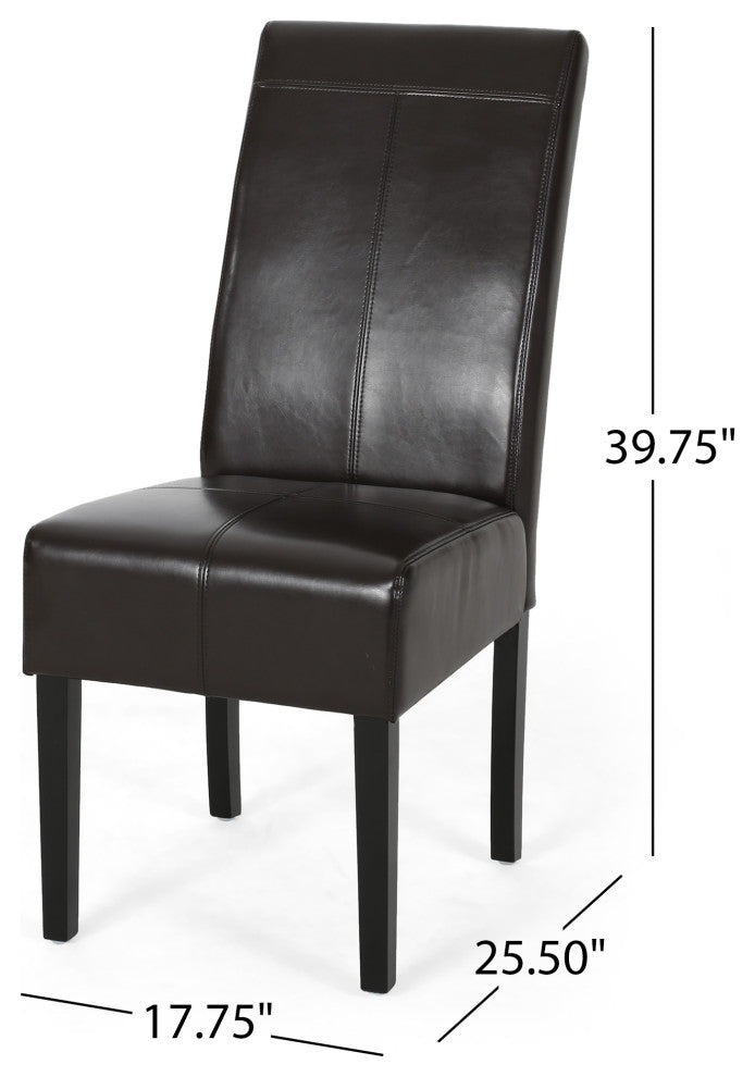 GDF Studio Percival T-stitched Chocolate Brown Leather Dining Chairs, Brown, Set of 4