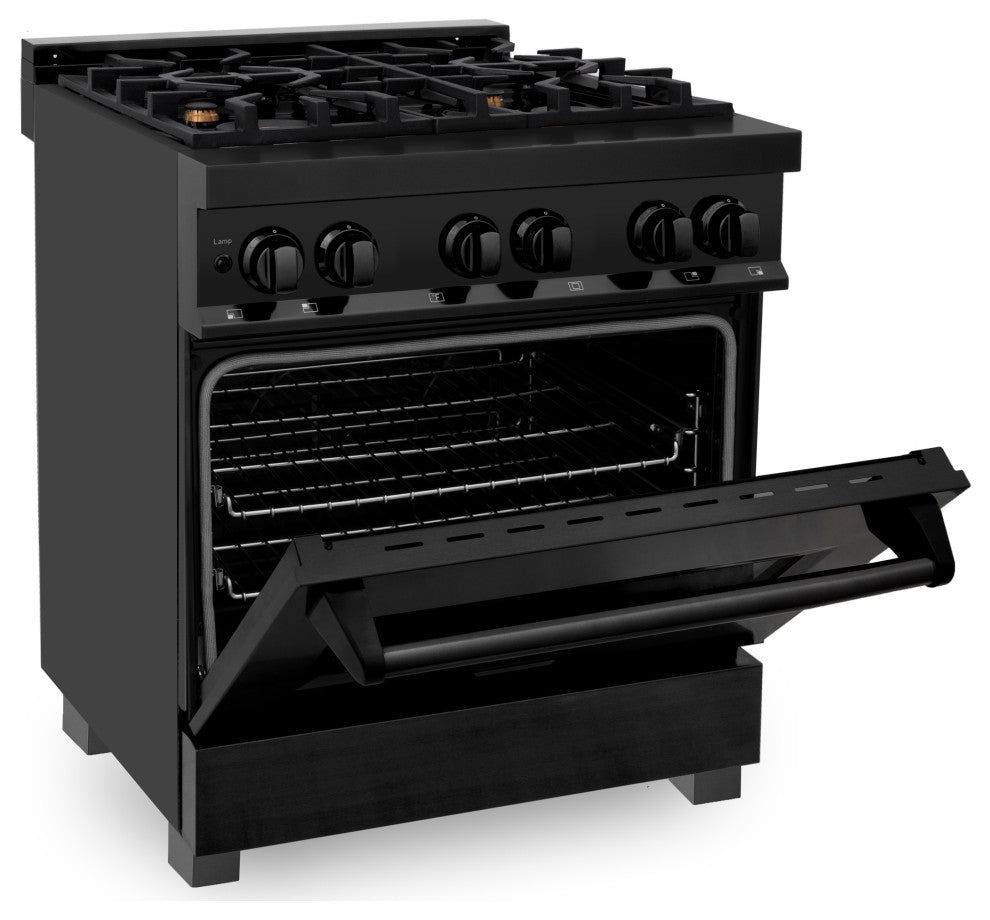 ZLINE 30" Dual Fuel Range, Black Stainless Steel With Brass Burners RAB-BR-30