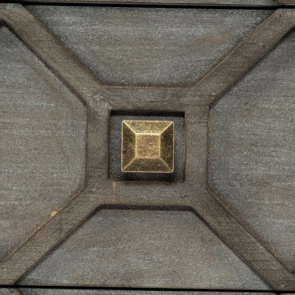 Genevieve II Gray Fir Veneer w/ Gold Metal Frame Drawer Sideboard