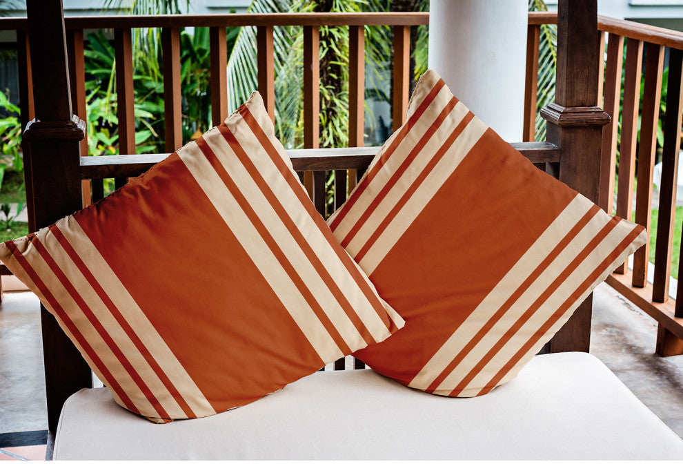 18" x 18" Stripe Indoor/Outdoor Polyester Throw Pillow, Sienna