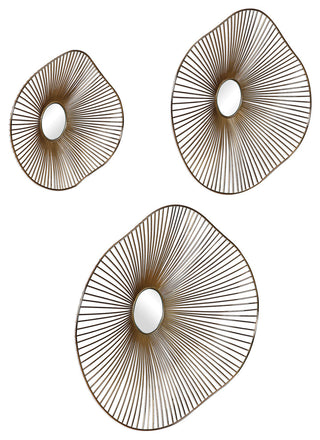 Modern Mirrored Gold Wall Sculpture Set 3 | Flower Sunburst Organic Shape Open
