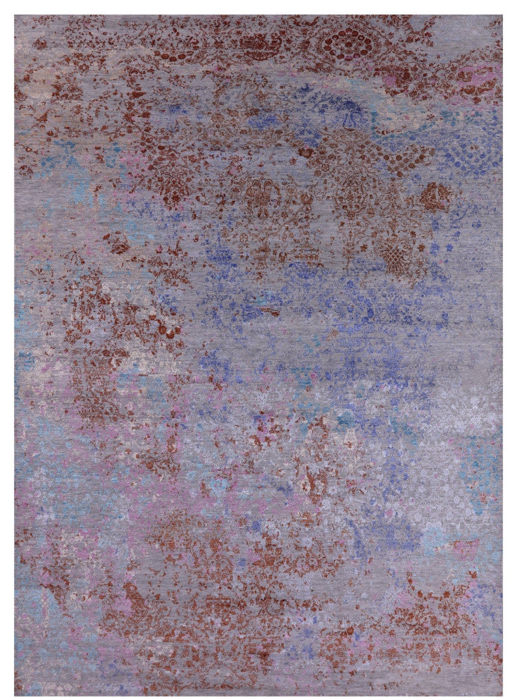 Wool and Silk Modern Hand Knotted Rug 8' 11" X 12' 6" Q7073