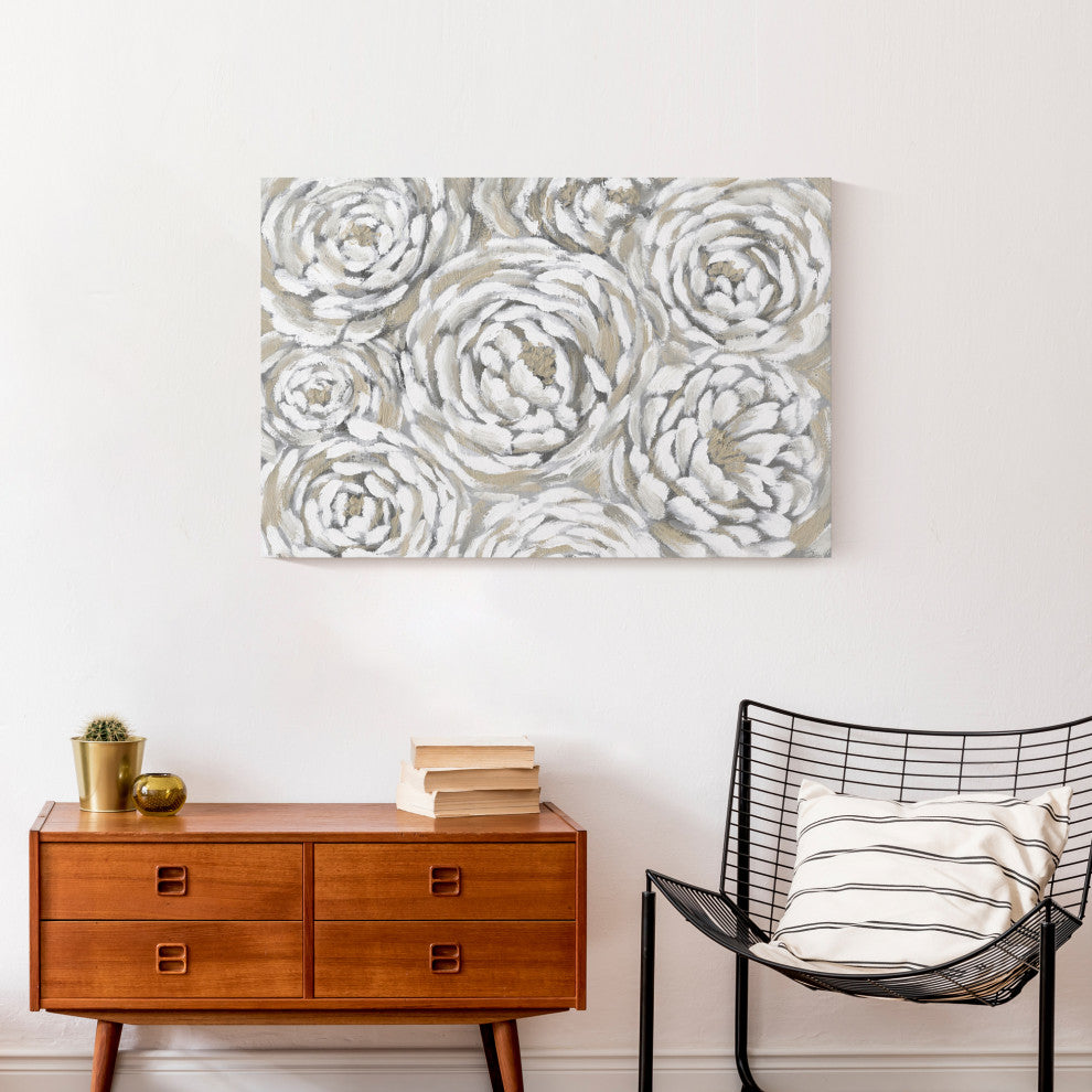 Cream and Gray Floral 30x20 Canvas Wall Art