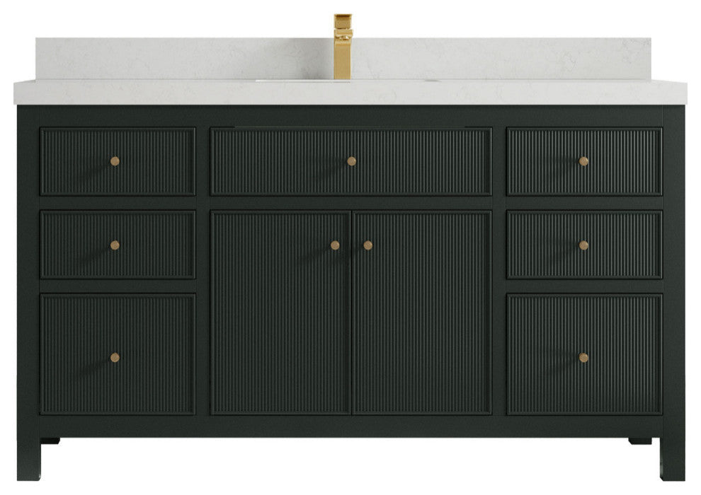 Sonoma 60 Single Bathroom Vanity in Dark Forest Green with 2" Carrara Quartz