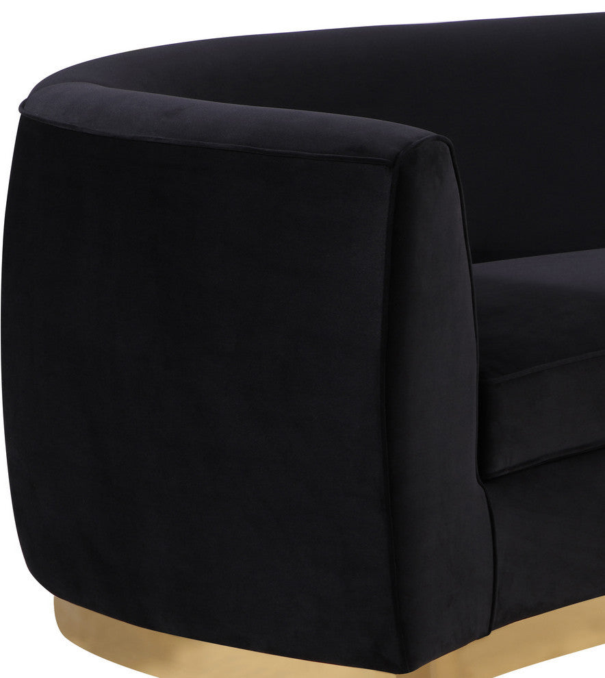 Julian Velvet Upholstered Loveseat, Black, Gold Base