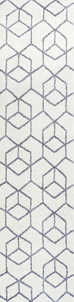 Cole Minimalist Diamond Trellis Green/White 2'x10' Runner Rug