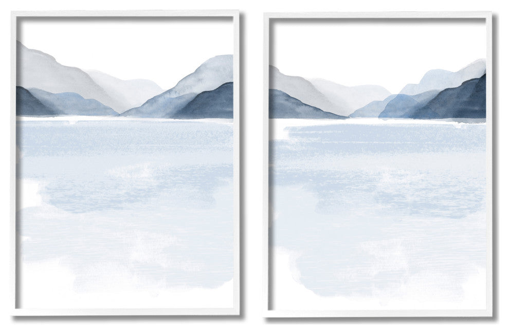 Coastal Mountain Range Landscape Soft Watercolor Blue Scene,11 x 14