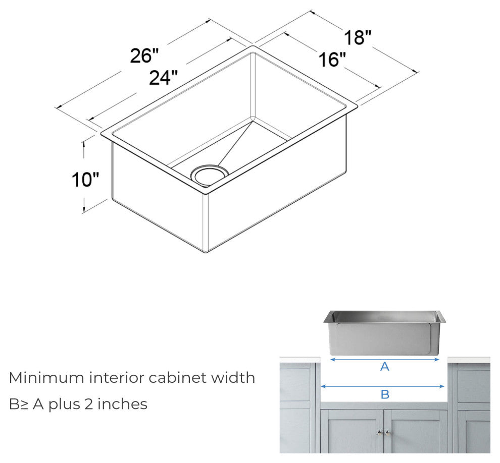 KIBI Handcrafted Undermount Single Bowl 16 gauge Stainless Steel Kitchen Sink, 2