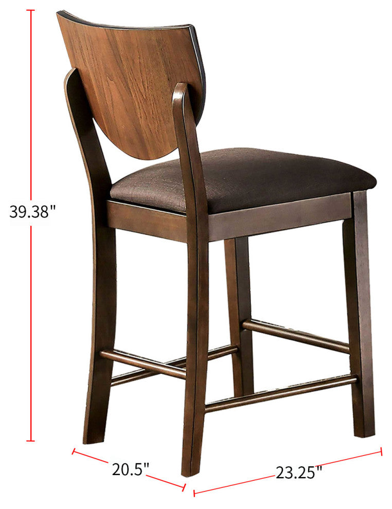 Set of 2 Fabric Counter Height Chair, Walnut And Dark Chocolate