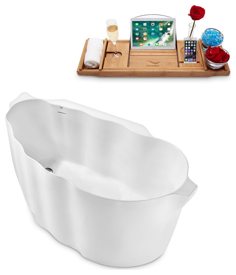 59" Streamline Freestanding Tub and Tray With Internal Drain