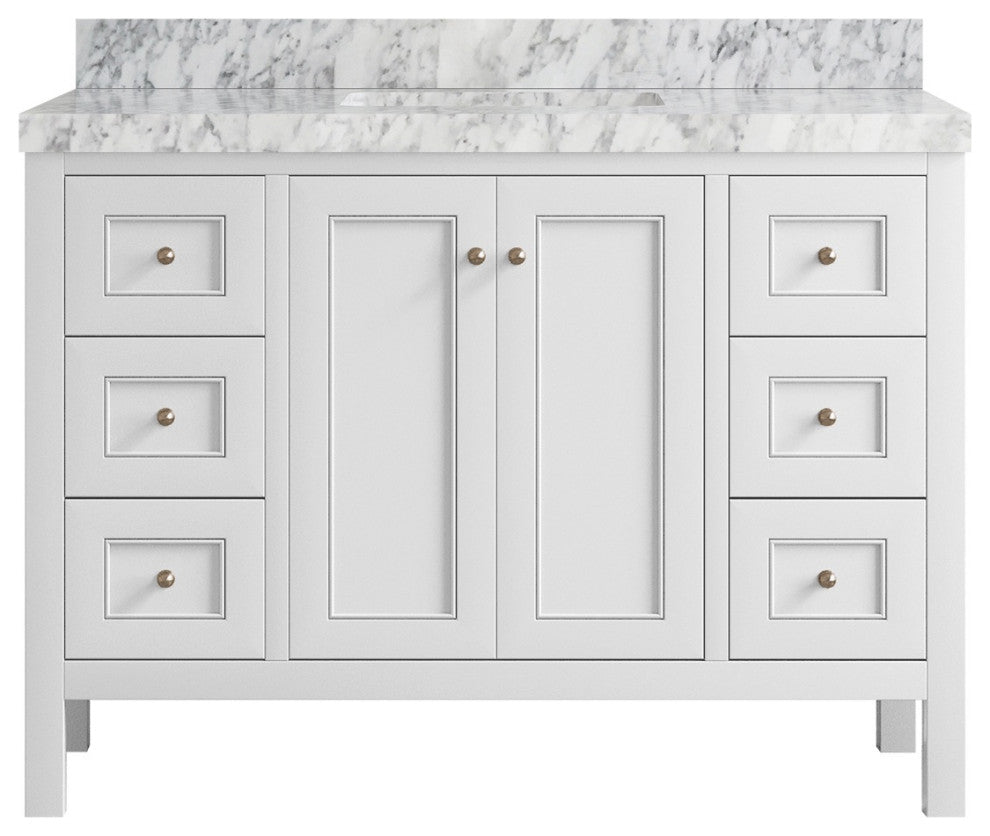Nashville 48" Single Sink Bath Vanity, White 2" Carrara Marble