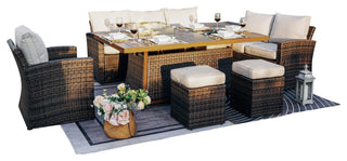 7-Piece Patio Wicker Sofa Set with Firepit & Ice Container Table, Brown