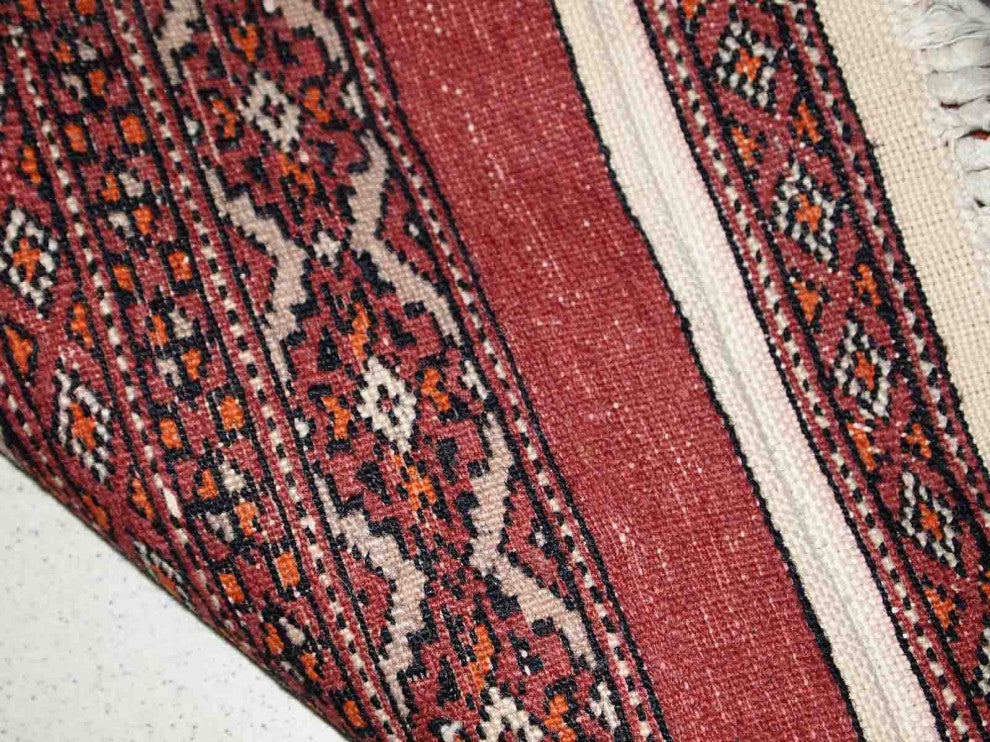 Handmade Vintage Uzbek Bukhara distressed Rug, 2.4'x4.3', 75cmx132cm 1960s