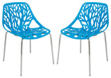 Leisuremod Asbury Plastic Stackable Dining Chair With Chromed Legs, Set of 2, Blue