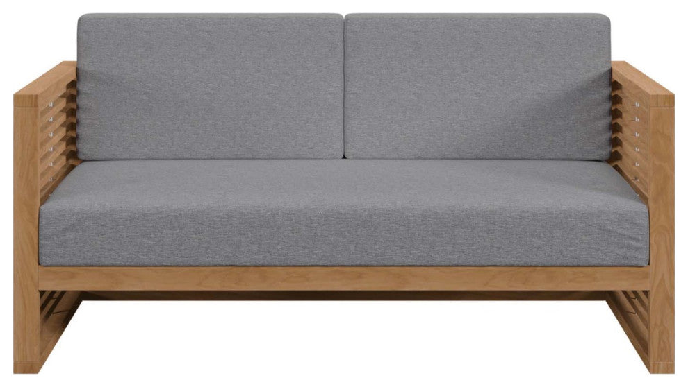 Lounge Chair ArmchairTable Set, Gray Natural, Teak Wood, Outdoor Garden