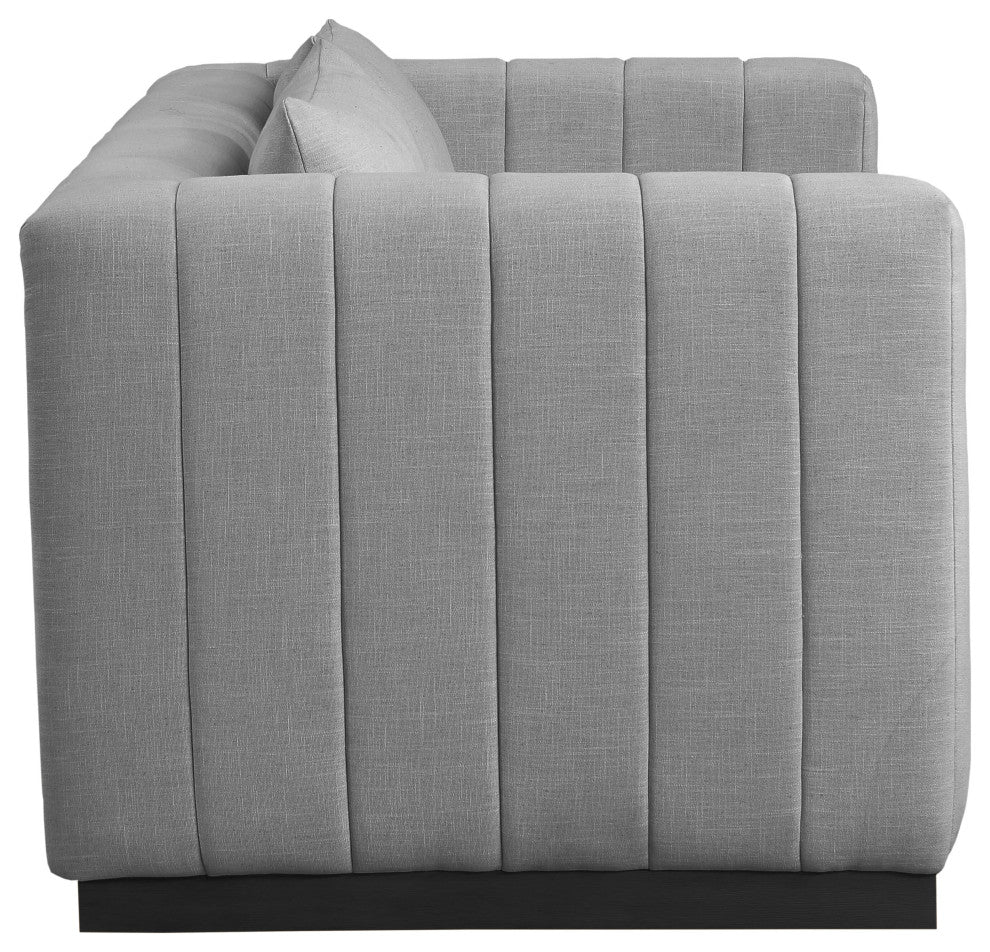 Lucia Beige Linen Textured Fabric Chair, Grey, Loveseat