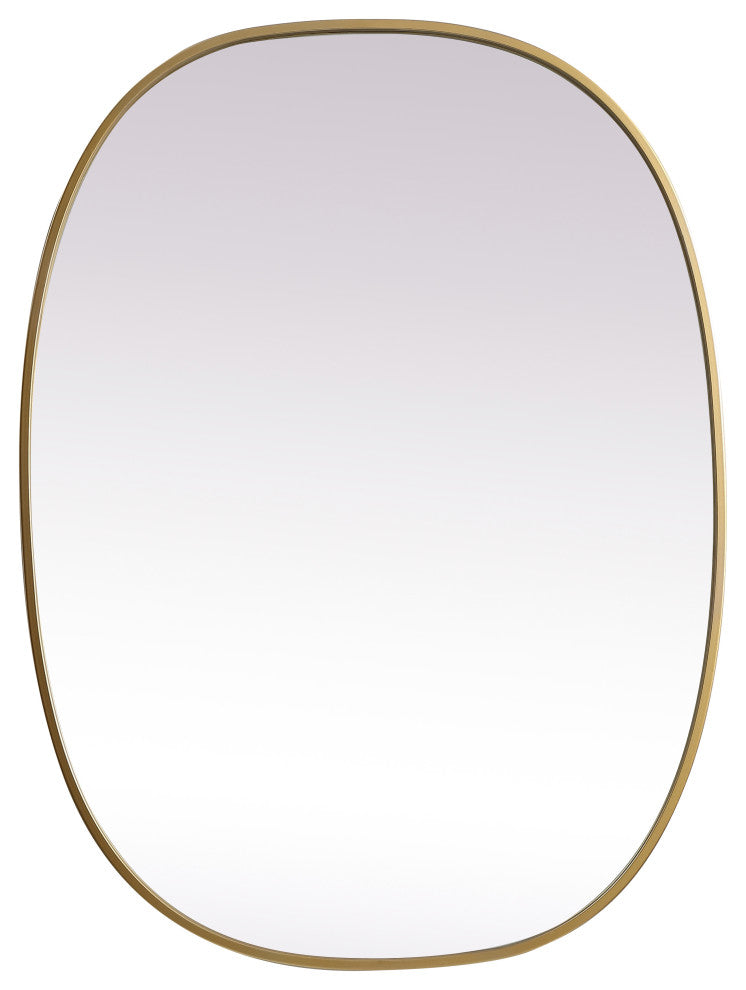 Metal Frame Oval Mirror 27X36 Inch, Brass