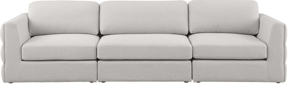 Beckham Linen Textured Fabric Upholstered 3-Piece Modular Sofa, Beige
