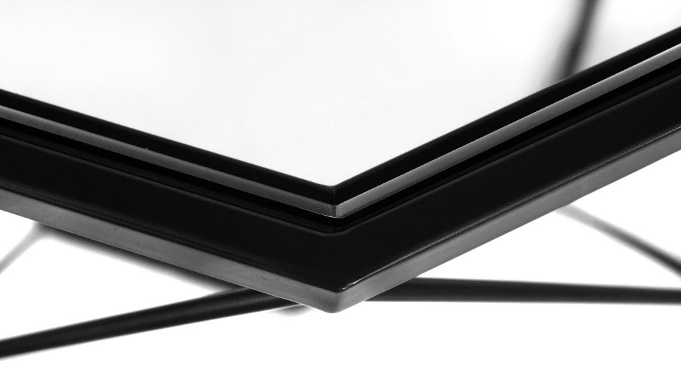 LeisureMod Malibu Modern Octagon Glass Top Coffee Table With Geometric Base
