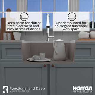 Karran QU-820 Undermount 24.38, Single Bowl Quartz Sink Kit, Concrete