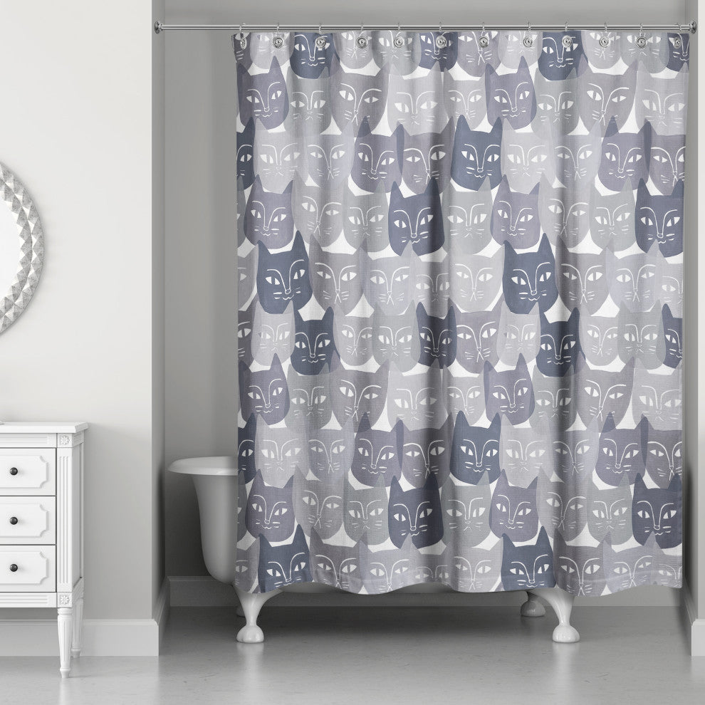 Gray Cat Face Pattern 71"x74" Shower Curtain