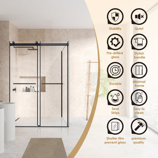 Frameless Exposed Roller Shower Enclosure, Matte Black, 52" W X 76" H