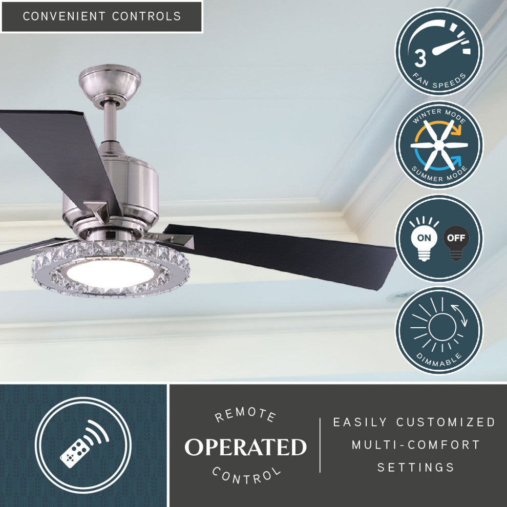 Clara 52" LED Ceiling Fan  Brushed Nickel