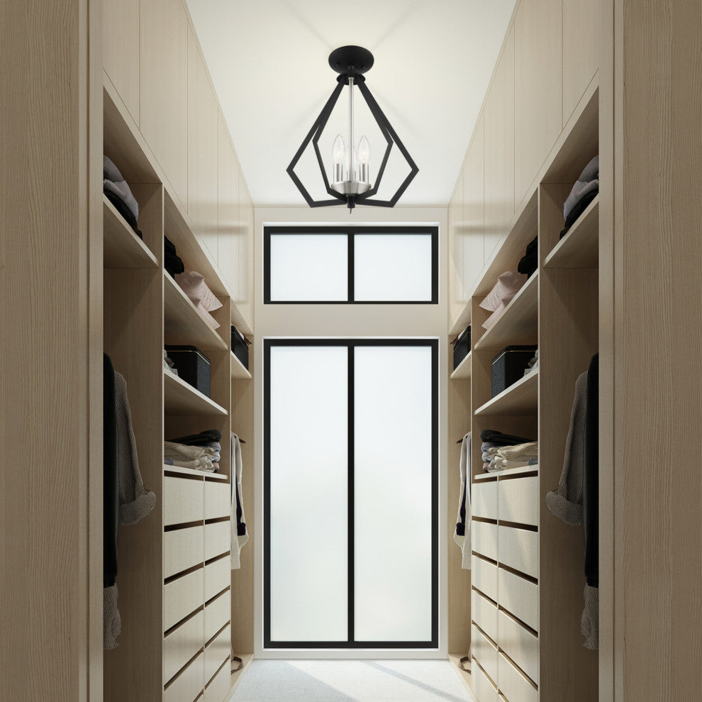 Livex Lighting 40923 Prism 3 Light 14"W Taper Candle Foyer - Black with Brushed