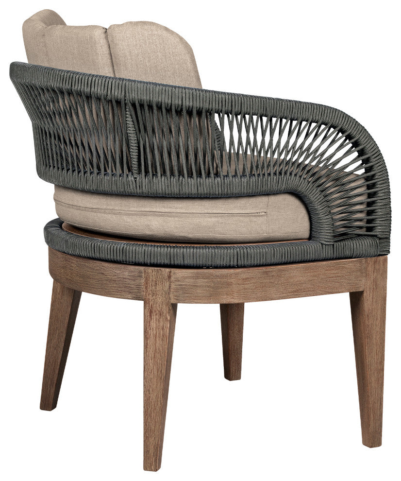 Orbit Outdoor Patio Dining Chair Wood Gray Rope/Taupe Olefin Cushions