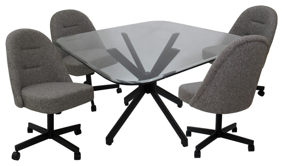 M-235 Dinette Swivel Metal Caster Chairs - Clear Glass, Mojeva Grey - Black, Cle