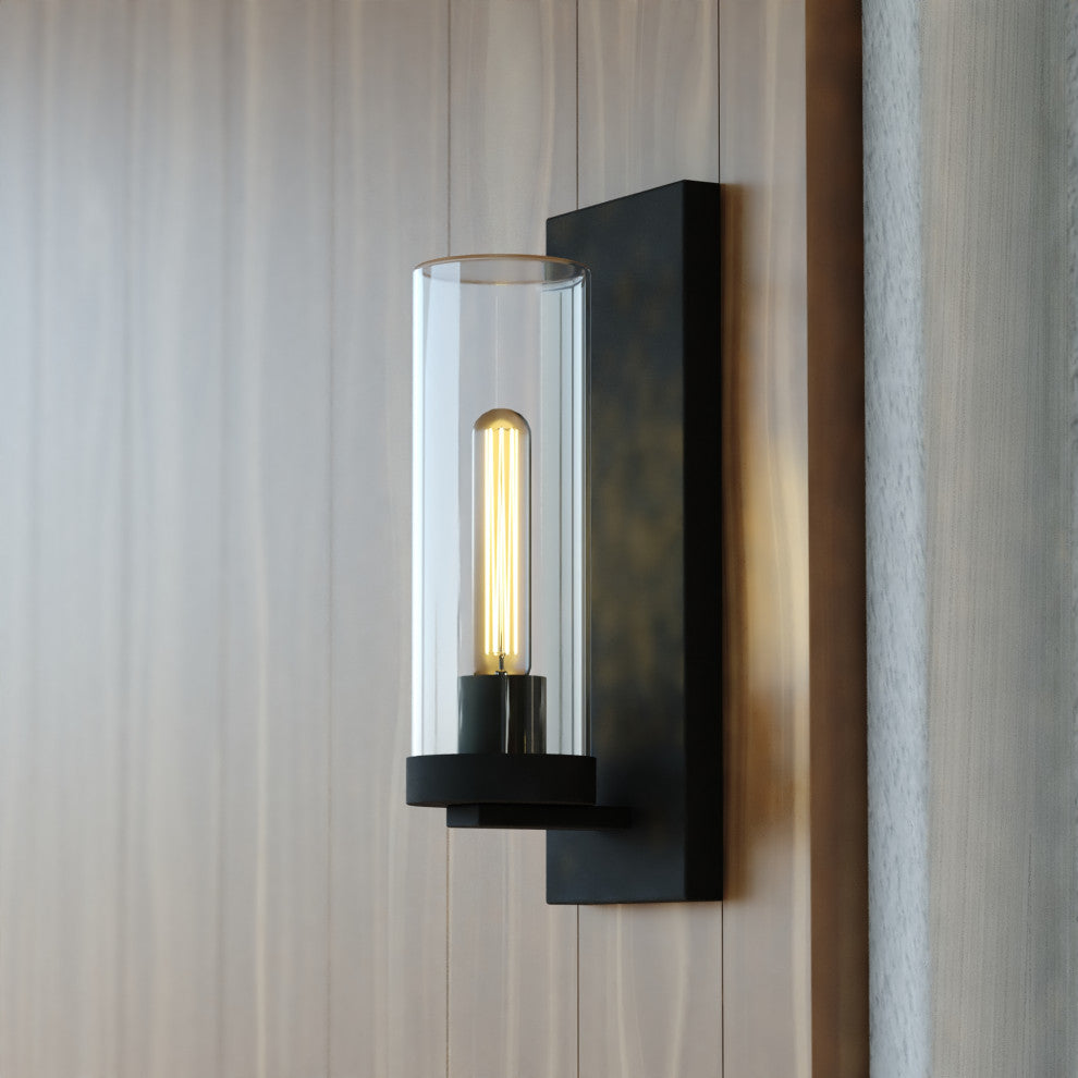Grantley 1 Light Matte Black Indoor Outdoor Wall Sconce Clear Glass Shade