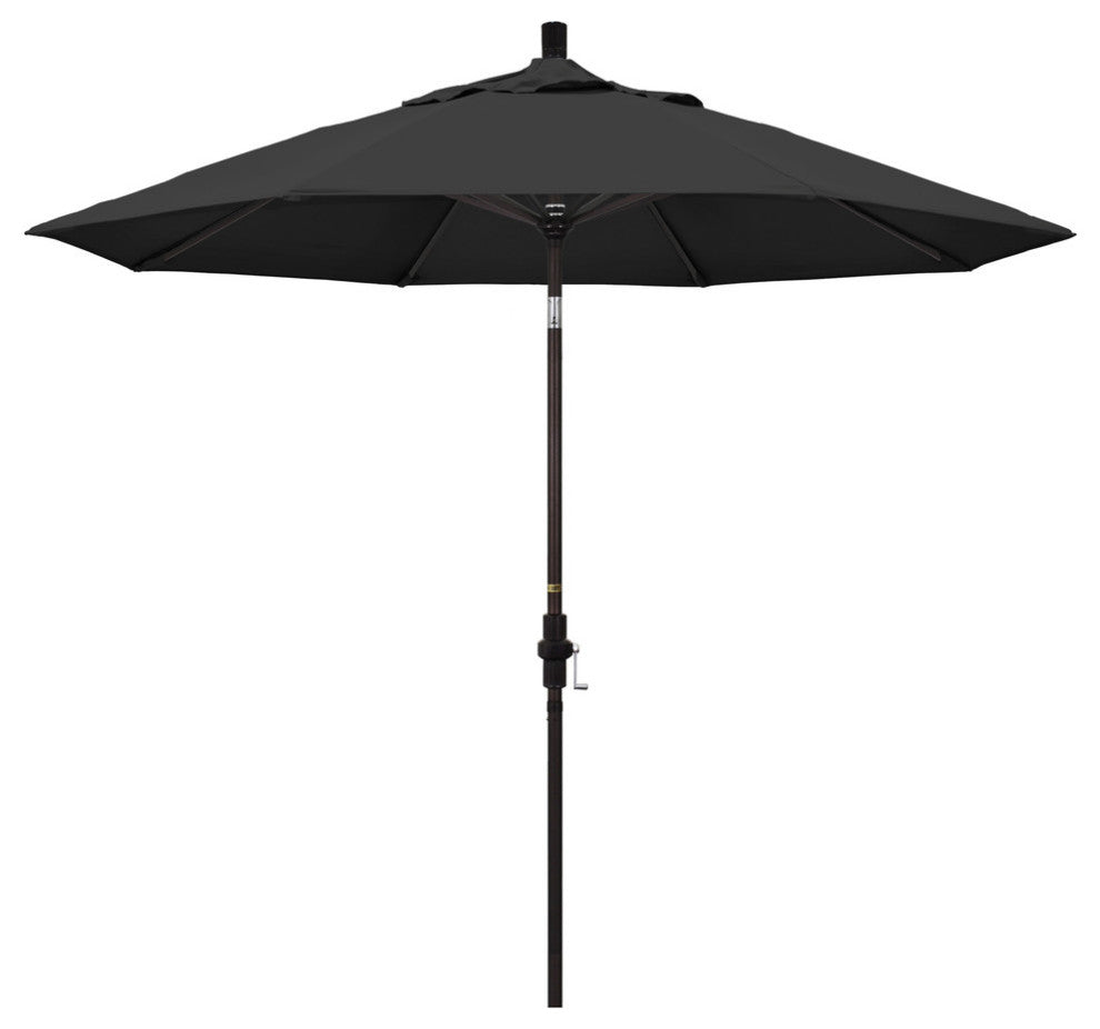 9' Bronze Collar Tilt Crank Aluminum Umbrella, Black Pacifica
