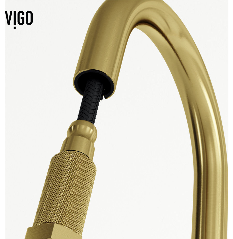 VIGO Hart Arched 18" H Single Handle Pull-Down Kitchen Faucet, Matte Brushed Gold, Without Extras