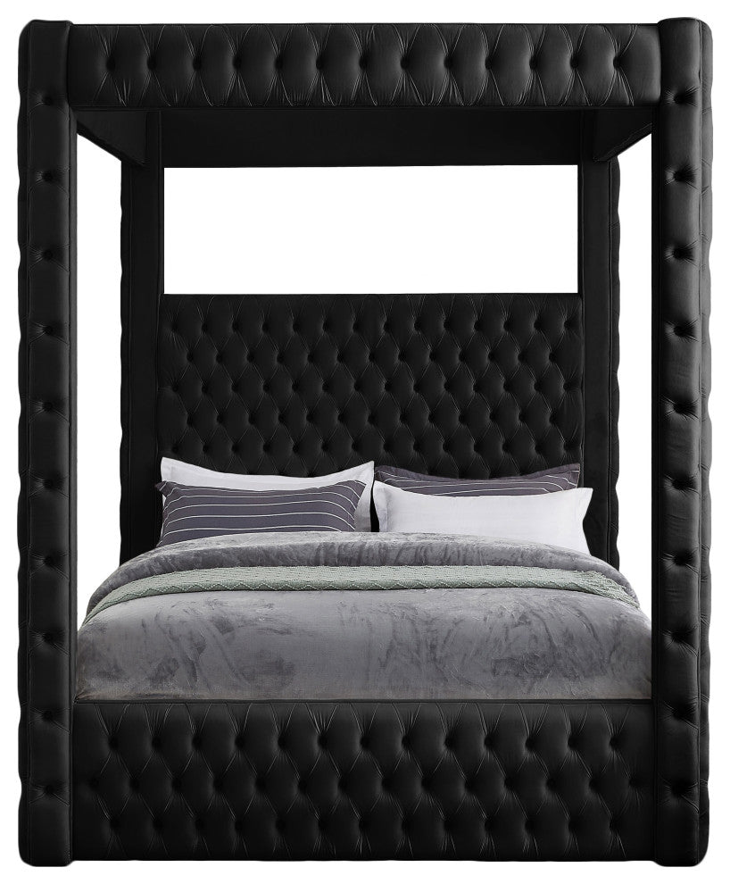 Royal Velvet Upholstered Bed, Black, King