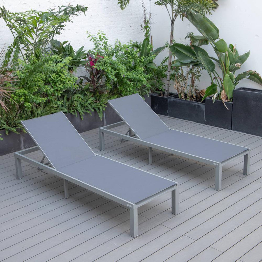 Marlin Patio Chaise Lounge Chair With Grey Aluminum Frame, Set of 2