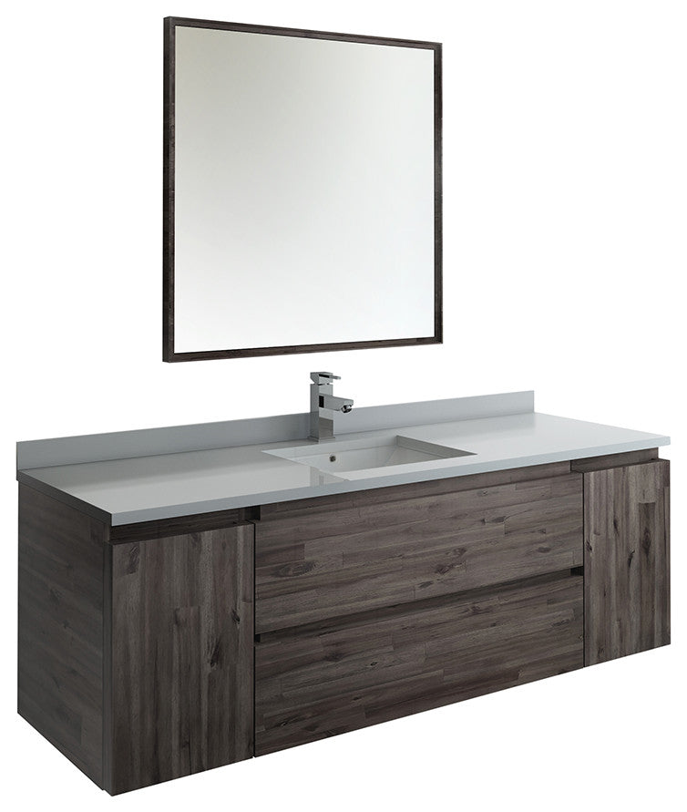 Formosa Wall Hung Modern Bathroom Vanity With Mirror, 60"