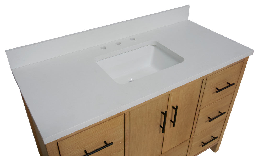 California 48" Bathroom Vanity, Blonde, Matte White