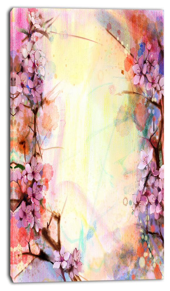 Pink Sakura on Blurred Background, Floral Canvas Art Print, 16"x32"