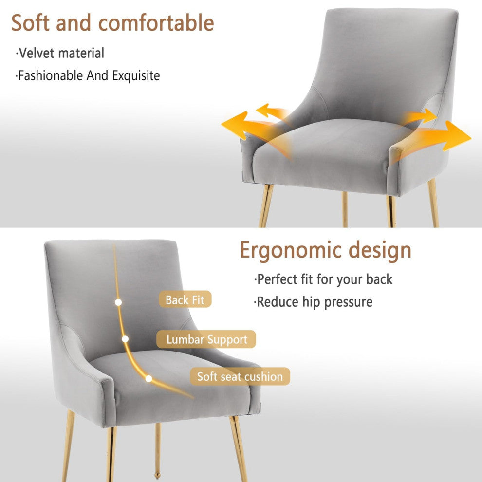 SEYNAR Velvet Dining Chairs, Set of 2, Upholstered Accent Side Chairs, Gray