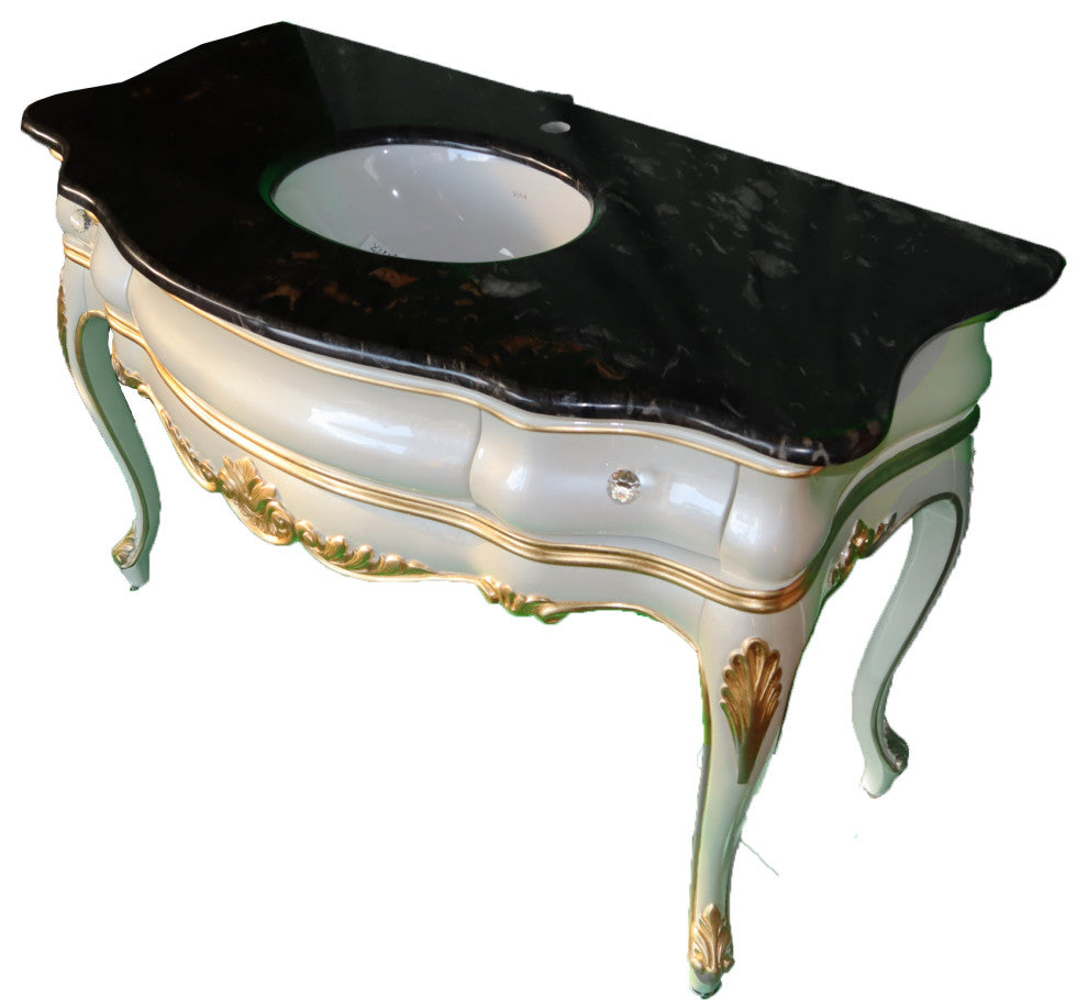 Handmade 48'' Single Bath Vanity, Italian Marble Top, Solid Wood, Mirror, White