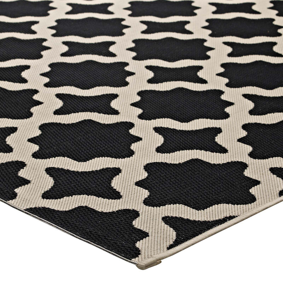 Cerelia Moroccan Trellis 9x12 Indoor and Outdoor Area Rug, Black and Beige